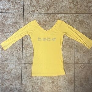 Bebe V-Neck Yellow Long Sleeve Top